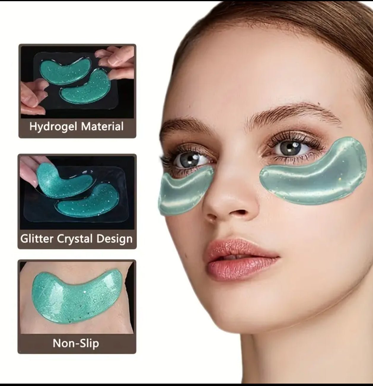 MASCARILLAS  DE COLAGENO  HIDRATANTES PARA OJOS DE CRISTAL AZUL CLARO ,CON ACIDO HIALURONICO Y GLICERINA .