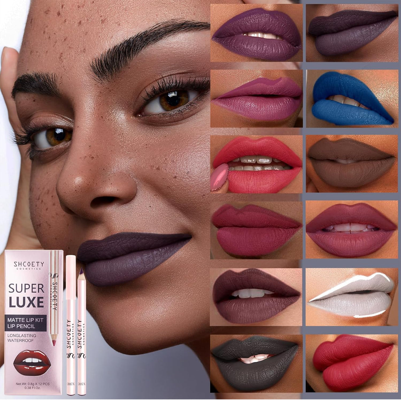 COMBO DE DELINEADOR DE LABIOS MATTE DE 12 COLORES NUDE DE LARGA DURACION (SHCOETY)