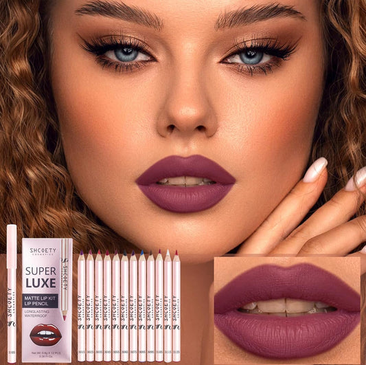 COMBO DE DELINEADOR DE LABIOS MATTE DE 12 COLORES NUDE DE LARGA DURACION (SHCOETY)